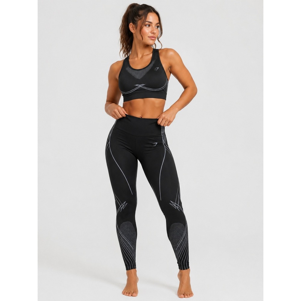 Gymshark Illusion Seamless Sports Bra High Waisted Leggings Set Black Grey XS